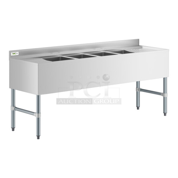 BRAND NEW SCRATCH AND DENT! Regency 600B42172213 Stainless Steel 4 Bowl Underbar Sink with Two Drainboards. Bays 10x14. Drain Boards 11x15