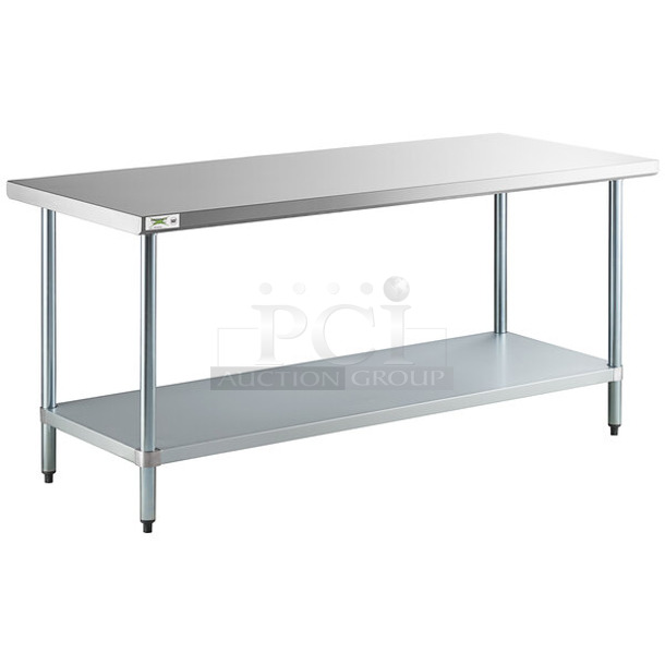 BRAND NEW SCRATCH AND DENT! Regency 600T3072G 30" x 72" 18-Gauge 304 Stainless Steel Commercial Work Table with Galvanized Legs and Undershelf. 