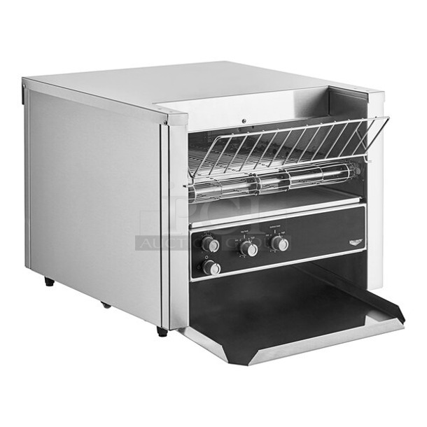 BRAND NEW SCRATCH AND DENT! Vollrath JT3H Stainless Steel Commercial Countertop Conveyor Toaster with 1 1/2"-3" Opening. 220 Volts, 1 Phase. 