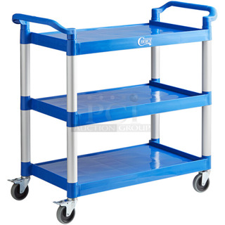 2 BRAND NEW SCRATCH AND DENT! Choice 109CARTBLGBL Blue Utility / Bussing Cart with Three Shelves - 42" x 20". May Be Missing Pieces. 2 Times Your Bid! 