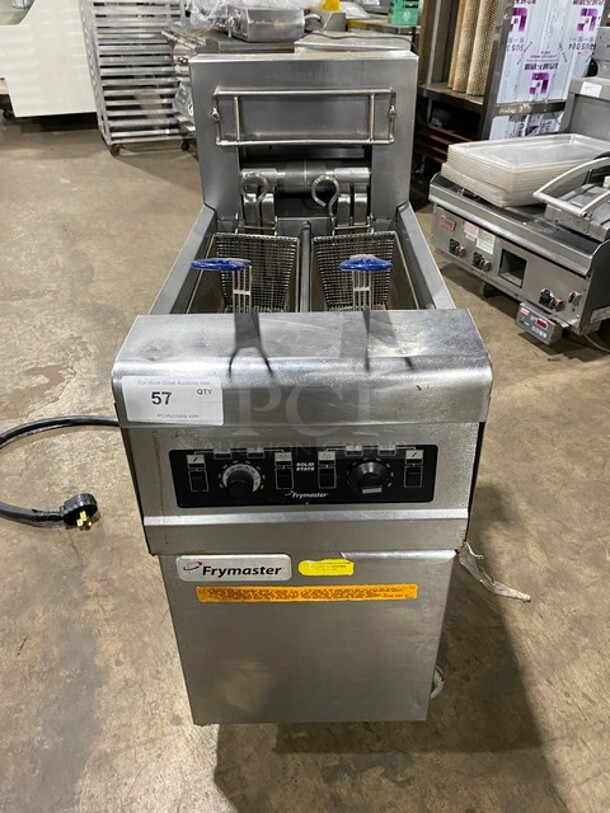 Frymaster Commercial Electric Powered Split Bay Deep Fat Fryer! With Metal Frying Baskets! All Stainless Steel! On Casters! Model: RE1142SE SN: 1508NA0057! 208V 60HZ 3 Phase! - Item #1115936
