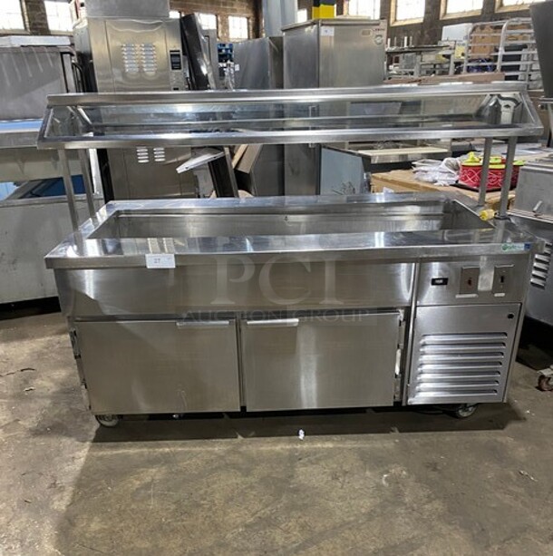 All Stainless Steel Commercial Refrigerated Cold Pan Station! With Underneath 2 Door Storage Space! On Casters! - Item #1116290