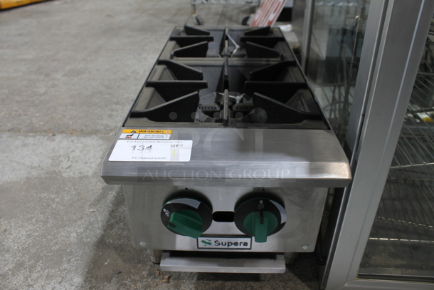 BRAND NEW! 2022 Supera PHP12 Stainless Steel Commercial Countertop Propane Gas Powered 2 Burner Range. 50,000 BTU. 
