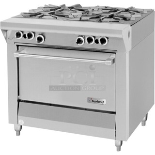 BRAND NEW SCRATCH & DENT! Garland / U.S. Range MST44S-E NAT Master Sentry Series Natural Gas 4 Burner 34" Range with Storage Base - 140,000 BTU	