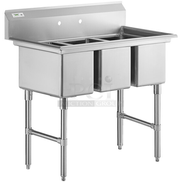 BRAND NEW SCRATCH & DENT! Regency 600S31220 45" 16-Gauge Stainless Steel Three Compartment Commercial Sink with Galvanized Steel Legs - 12" x 20" x 12" Bowls	