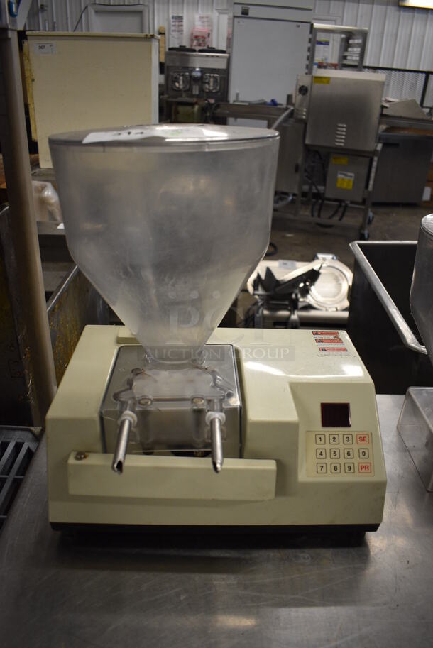 Edhard Model MKH Metal Commercial Countertop Pastry Donut Filler w/ Poly Hopper. 120 Volts, 1 Phase. Goes GREAT w/ Lots 315-316! 15x10x18. Tested and Working!