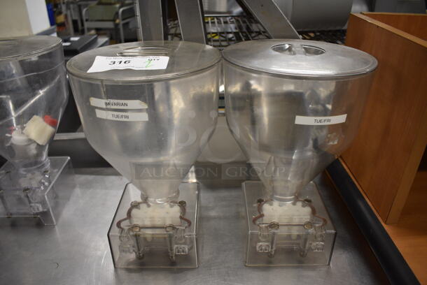 2 Poly Clear Pastry Donut Filler Hoppers. Missing Spouts. Goes GREAT w/ Lot # 314! 9x13x13.5. 2 Times Your Bid!