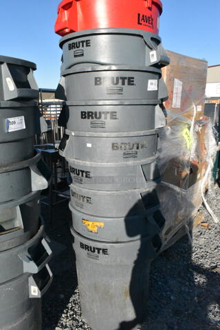 9 Poly Trash Cans Including 1 Lavex Red and 8 Rubbermaid Brute Gray. 9 Times Your Bid!