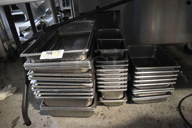 ALL ONE MONEY! Lot of 38 Various Stainless Steel Drop In Bins. Includes Full Size and Half Size.