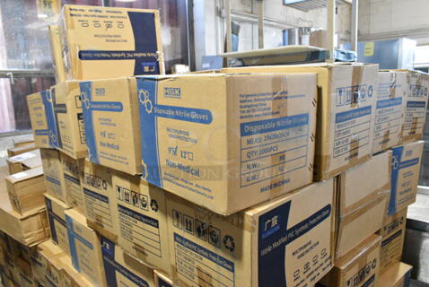 12 Cases of 10 Boxes of BRAND NEW! HSK/Guangchen Non Medical Nitrile Modified PVC Synthetic Protective Gloves. Includes Medium. 12 Times Your Bid! 