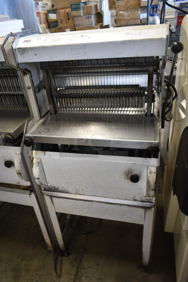 Oliver 777 Metal Commercial Floor Style Bread Loaf Slicer. 115 Volts, 1 Phase. Tested and Powers On But Parts Do Not Move - Item #1117892