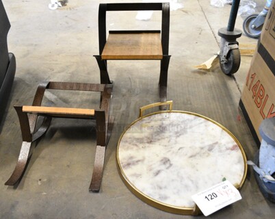 3 Various Items Including Round Tray and 2 Stands. 3 Times Your Bid!