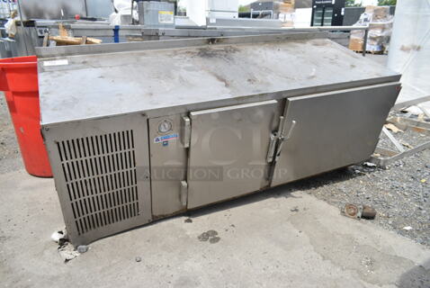 Set-N-Serve Stainless Steel Commercial 2 Door Undercounter Cooler on Commercial Casters. Some Casters Need To Be Reattached. Cannot Test Due To Damaged Plug Head