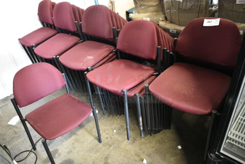 47 Maroon Dining Height Stackable Chairs on Black Metal Legs. 47 Times Your Bid!
