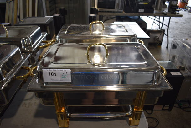 2 Stainless Steel Chafing Dishes w/ Drop Ins and Lids. 25x14x14. 2 Times Your Bid!