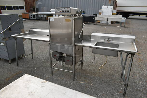 Jackson Tempstar Stainless Steel Commercial Straight Pass Through Dishwasher w/ Left Side Clean Side Dishwasher Table and Right Side Dirty Side Dishwasher Table. 208-230 Volts, 1 Phase.