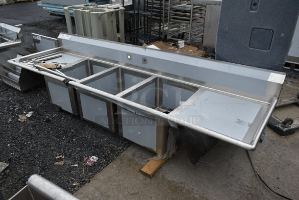 BRAND NEW SCRATCH AND DENT! Regency 600S31824224 Stainless Steel Commercial 3 Bay Sink w/ Dual Drain Boards. Comes w/ Legs.