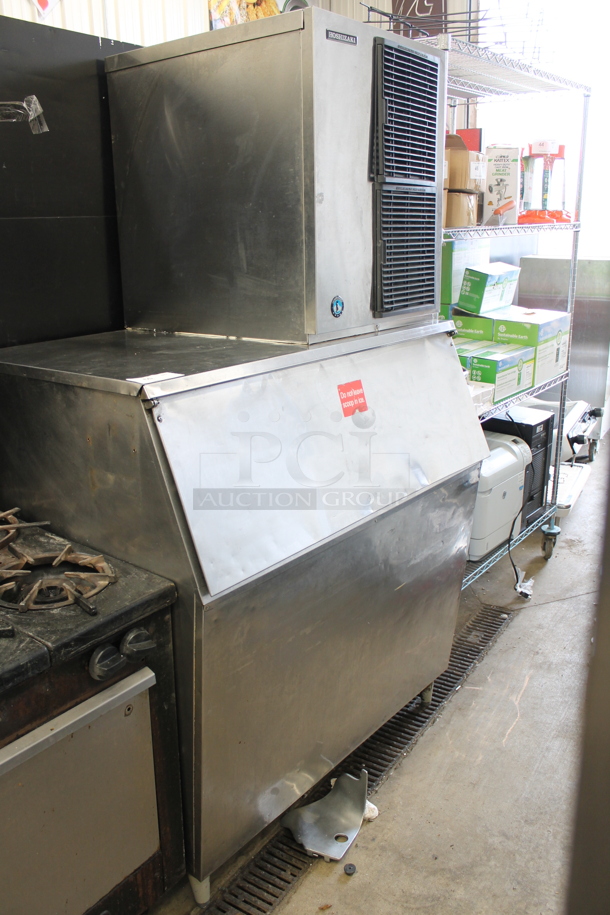 Hoshizaki KM-660MAJ Stainless Steel Commercial Ice Machine Head on Commercial Bin. 115 Volts, 1 Phase. 