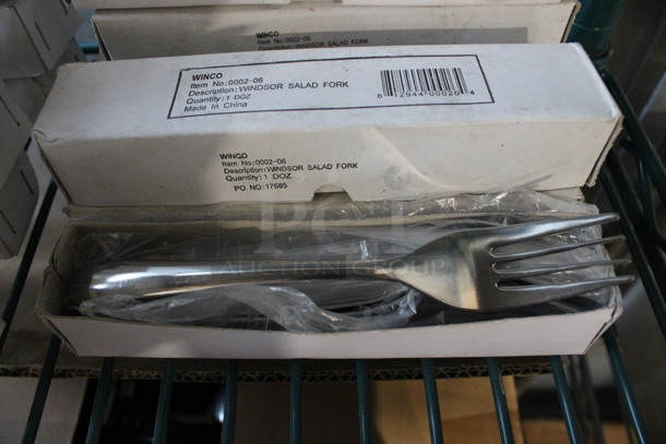 36 BRAND NEW IN BOX! Winco Metal Windsor Salad Forks. 6.25". 36 Times Your Bid!