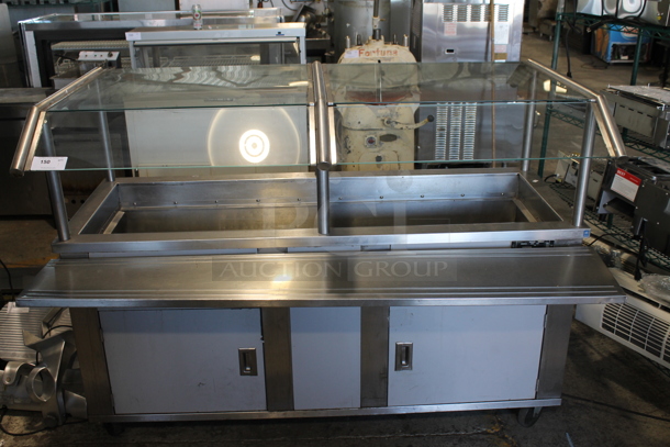 Stainless Steel Commercial Buffet Station w/ Sneeze Guard on Commercial Casters. Tested and Powers On But Does Not Get Cold
