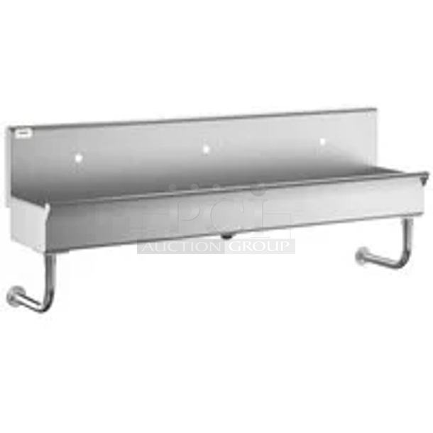 BRAND NEW SCRATCH & DENT! Regency 600HSMS1872 Stainless Steel Wall-Mounted 72" x 17 1/2" Hand Sink for (3) 8" Center Faucets