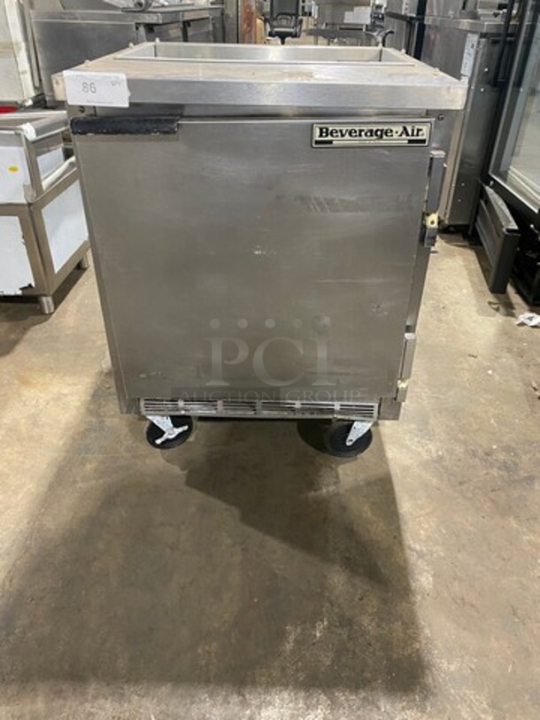 Beverage Air Commercial Refrigerated Sandwich Prep Table! With Single Door Refrigerated Storage Space Underneath! All Stainless Steel! Model SP27 Serial 7208954! 115V 1Phase! On Casters!