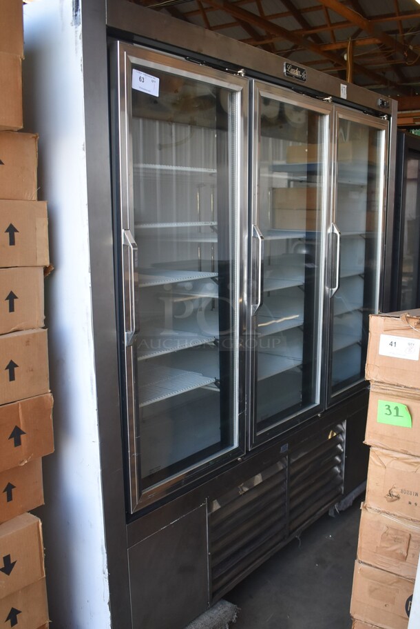 2018 Leader ESPS79 Metal Commercial 3 Door Reach In Cooler Merchandiser w/ Poly Coated Racks. 115 Volts, 1 Phase. Tested and Working!
