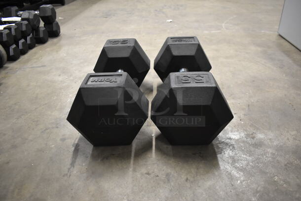 2 York Metal 55 Pound Rubber Hex Dumbbells. 2 Times Your Bid!