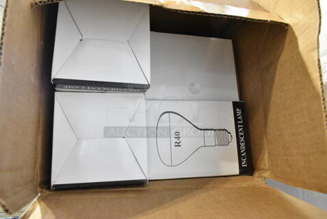 BRAND NEW SCRATCH AND DENT! Box of Approximately 14 R40 Incandescent Lamp Bulbs