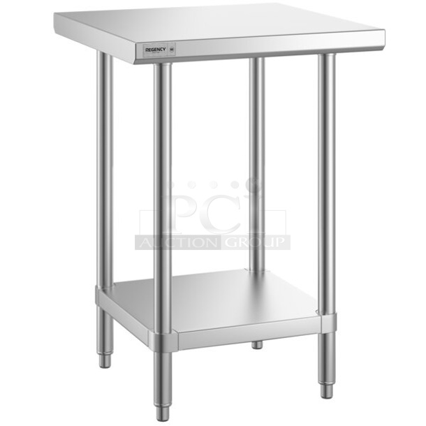 BRAND NEW SCRATCH AND DENT! Regency 600TSS2424S Spec Line 24" x 24" 14 Gauge Stainless Steel Commercial Work Table with Undershelf