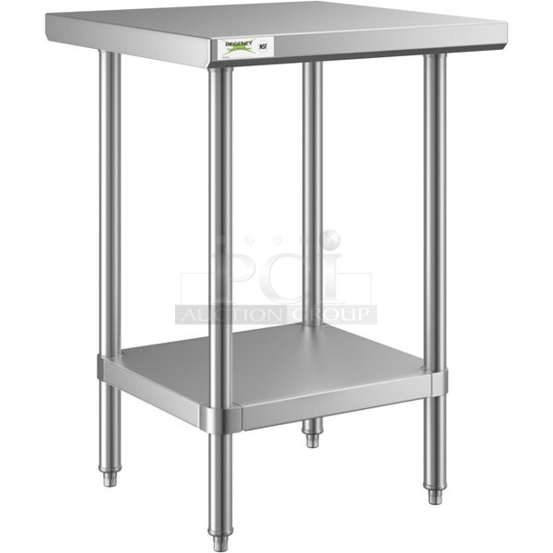 BRAND NEW SCRATCH AND DENT! Regency 600TA2424S 24" x 24" All 18-Gauge 430 Stainless Steel Commercial Work Table with Undershelf
