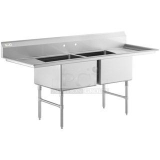 BRAND NEW SCRATCH AND DENT! Regency 600S31824224 Stainless Steel 87" 2 Bay Sink w/ Dual Drain Boards. Bays 24x24x13. Drain Boards 16.5x25.5 No Legs. 