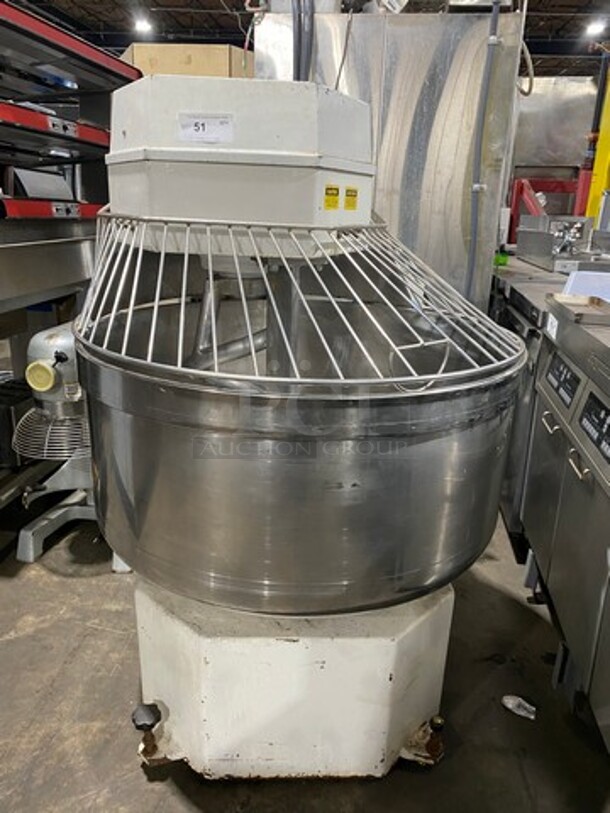 GREAT! Excalibur Commercial Floor Style Spiral Mixer! With Bowl Guard And Mixing Bowl! With Spiral Hook Attachment! Model: 200A SN: 970268 208V 3 Phase
