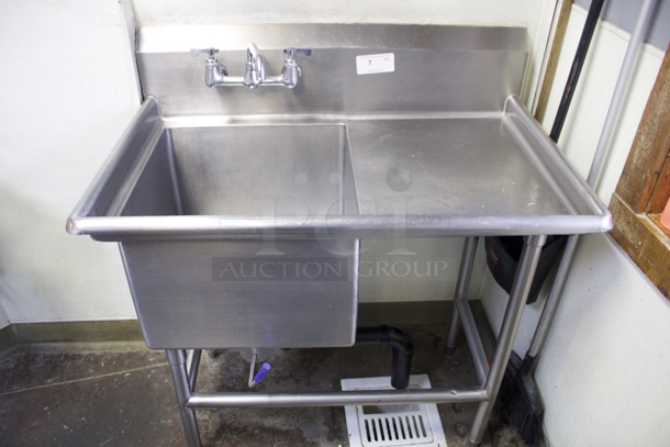 COMPLETE! Advance Tabco 94-61-18-18R One Compartment Sink with Right Drainboard. Includes: Twist Handle Waste Valve and Bowl: 18 wide x 24" front to back x 14" high. Drainboard: 18" With Adjustable Bullet Feet 