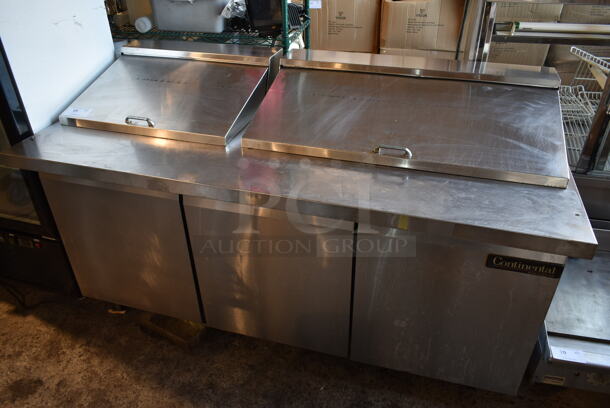 Continental SW72-20M Stainless Steel Commercial Sandwich Salad Prep Table Bain Marie Mega Top on Commercial Casters. 115 Volts, 1 Phase. Tested and Powers On But Does Not Get Cold