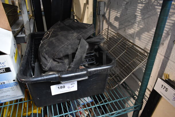 ALL ONE MONEY! Lot of Various Items Including Black Poly Bus Bin and Metal Racks. 