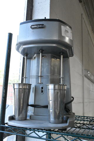 Waring WDM360 Metal Commercial Countertop 3 Head Drink Mixer w/ 2 Metal Mixing Cups. 120 Volts, 1 Phase. 