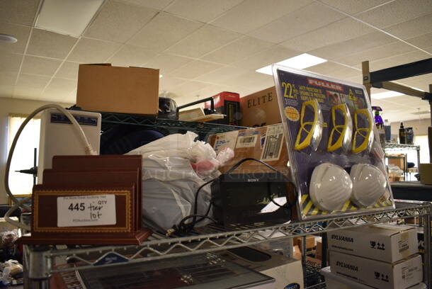 ALL ONE MONEY! Tier Lot of Various Items Including Safety Protection Set, Heavy Duty Tape Dispensers, and Sony Clock