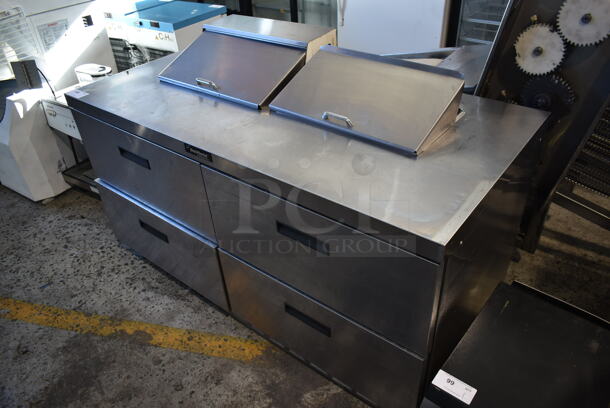 Delfield Stainless Steel Commercial Sandwich Salad Prep Table Bain Marie Mega Top on Commercial Casters. 115 Volts, 1 Phase. Tested and Powers On But Does Not Get Cold
