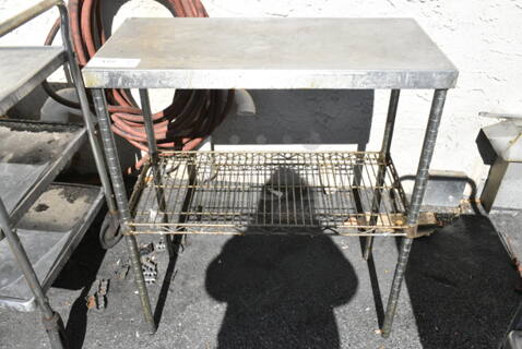 Metal Table w/ Wire Under Shelf. (out back)