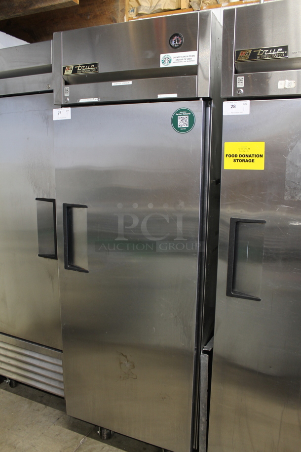 2015 True TG1R-1S ENERGY STAR Stainless Steel Commercial Single Door Reach In Cooler w/ Poly Coated Racks on Commercial Casters. 115 Volts, 1 Phase. Cannot Test Due To Cut Power Cord