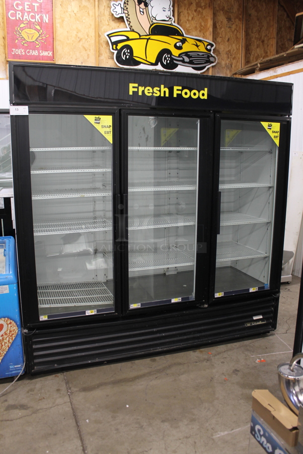 2012 True GDM-72 ENERGY STAR Metal Commercial 3 Door Reach In Cooler Merchandiser w/ Poly Coated Racks. 115 Volts, 1 Phase. Tested and Working!