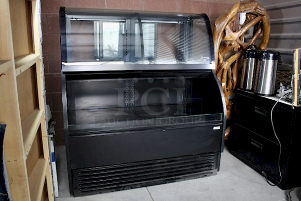 NEW! Structural Concepts HMBC4 51" Harmony® Service/Self-Service Bakery Merchandiser. In Perfect Working Order. 
Upper: lift-up curved glass, clear glass rear sliding doors, lighted glass shelf in upper display, convertible refrigeration, center divided display area, lower: open self-service refrigerated, top light, black interior, black trim, (2) cutaway end panels, Breeze with EnergyWise self-contained refrigeration system. Option For Using The Top Section As A Refrigerated Or Dry Display Case. Includes All Shelves, Brackets, & Glass.  51"L x 34-1/8"D x 56-1/4"H WEIGHT : 950 lbs