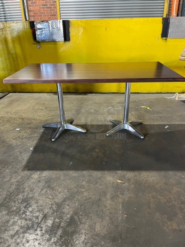 BEAUTIFUL! BRAND NEW! FULL WOOD Walnut Finish Rectangular Wooden Pattern 30"x60" Dining Table! 1 1/4" Thick Top! With Polished Metal Base!