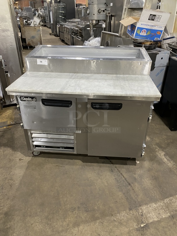 LEADER Commercial Refrigerated Pizza Prep Table! With 1 1/2 Door Storage Space Underneath! All Stainless Steel! On Casters! Model ESPT48 S/C Serial NP05C0836 115V/60Hz/1 Phase - Item #1126241