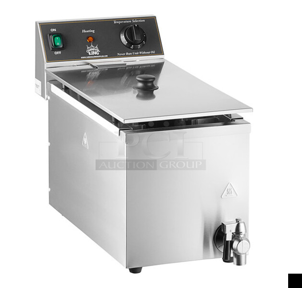BRAND NEW SCRATCH AND DENT! Carnival King 382CDF17A Stainless Steel Commercial Countertop Electric Powered Corn Dog Fryer w/ Lid. 120 Volts, 1 Phase. 