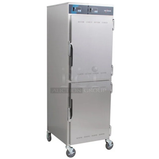 BRAND NEW SCRATCH AND DENT! 2024 Alto Shaam 1200-UP Stainless Steel Commercial Mobile 16 Pan Dutch Door Holding Cabinet with Universal Racks on Commercial Casters. 120 Volts, 1 Phase. Tested and Working!