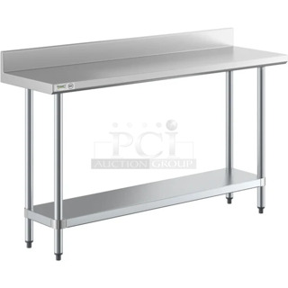 BRAND NEW SCRATCH AND DENT! Regency 600TB1860G 18" x 60" 18-Gauge 304 Stainless Steel Commercial Work Table with 4" Backsplash and Galvanized Undershelf. May Be Missing Pieces. 