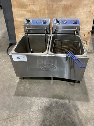 Globe Commercial Countertop Electric Powered Dual Bay Deep Fat Fryer! With Single Frying Basket! All Stainless Steel! Model PF32E! 208/240V!