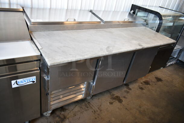 2014 Leader PT72 S/C Stainless Steel Commercial Pizza Prep Table w/ Oversized Stone Cutting Board on Commercial Casters. 115 Volts, 1 Phase. Tested and Working! - Item #1117851